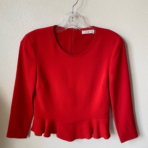 A.L.C. Women’s Ann Peplum Blouse Red Size 0 3/4 Sleeve Workwear Business Top - Picture 2 of 7